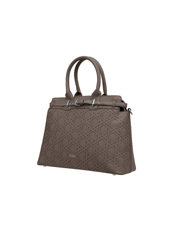 Foska Women’s Structured Shoulder Bag – Geometric Textured Design with Top Handles & Adjustable Strap – Taupe