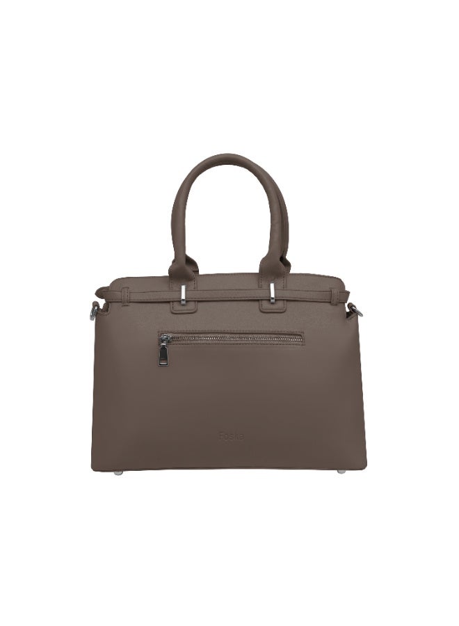 Foska Women’s Structured Shoulder Bag – Geometric Textured Design with Top Handles & Adjustable Strap – Taupe