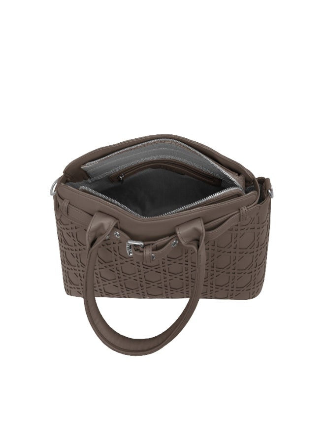 Foska Women’s Structured Shoulder Bag – Geometric Textured Design with Top Handles & Adjustable Strap – Taupe