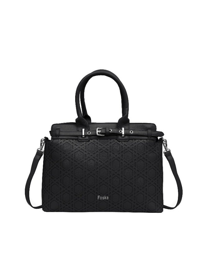Foska Women’s Structured Shoulder Bag – Geometric Textured Design with Top Handles & Adjustable Strap – Taupe