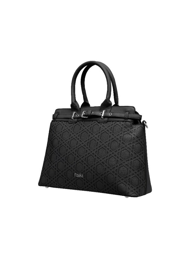 Foska Women’s Structured Shoulder Bag – Geometric Textured Design with Top Handles & Adjustable Strap – Taupe