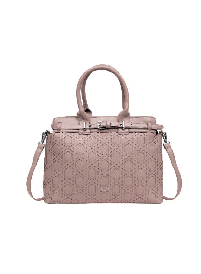 Foska Women’s Structured Shoulder Bag – Geometric Textured Design with Top Handles & Adjustable Strap – Taupe