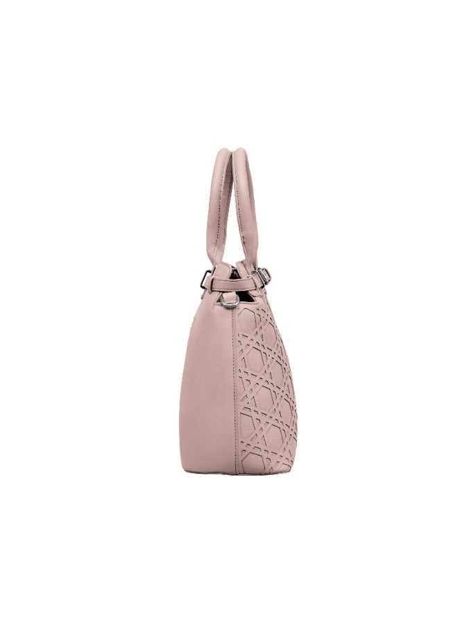 Foska Women’s Structured Shoulder Bag – Geometric Textured Design with Top Handles & Adjustable Strap – Taupe