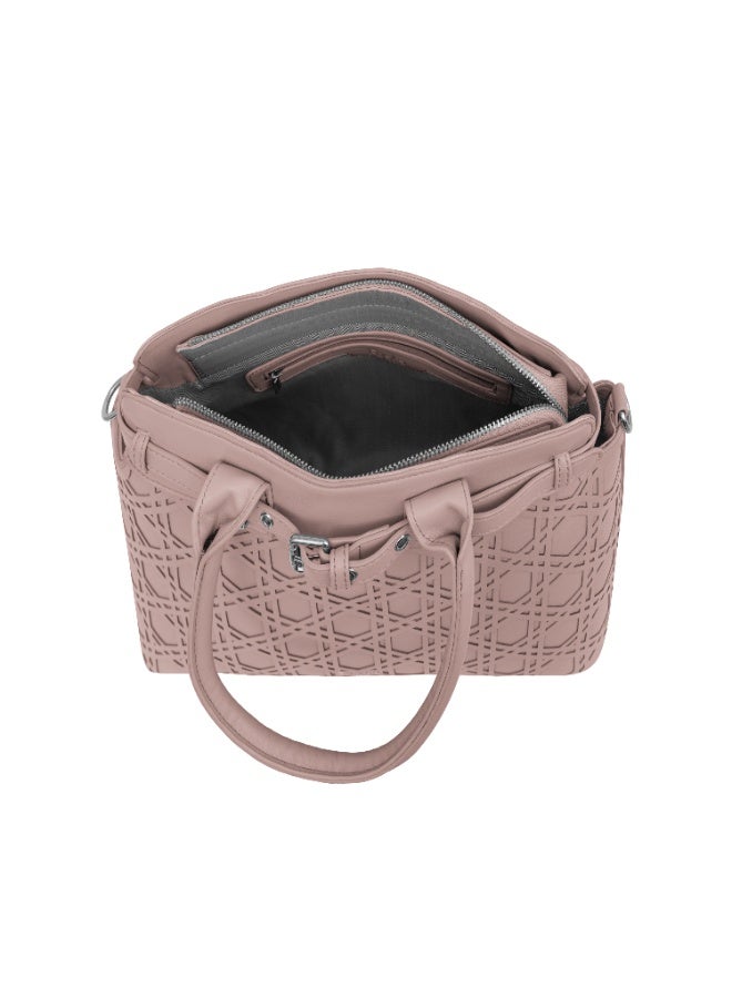 Foska Women’s Structured Shoulder Bag – Geometric Textured Design with Top Handles & Adjustable Strap – Taupe