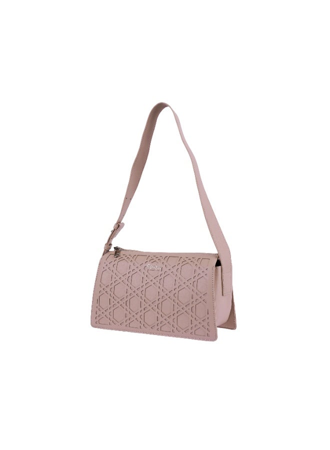 Foska Women's Structured Flap Shoulder Bag - Gold Clasp Top Handle - Light Pink - 28x18.5 cm