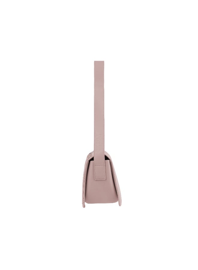 Foska Women's Structured Flap Shoulder Bag - Gold Clasp Top Handle - Light Pink - 28x18.5 cm