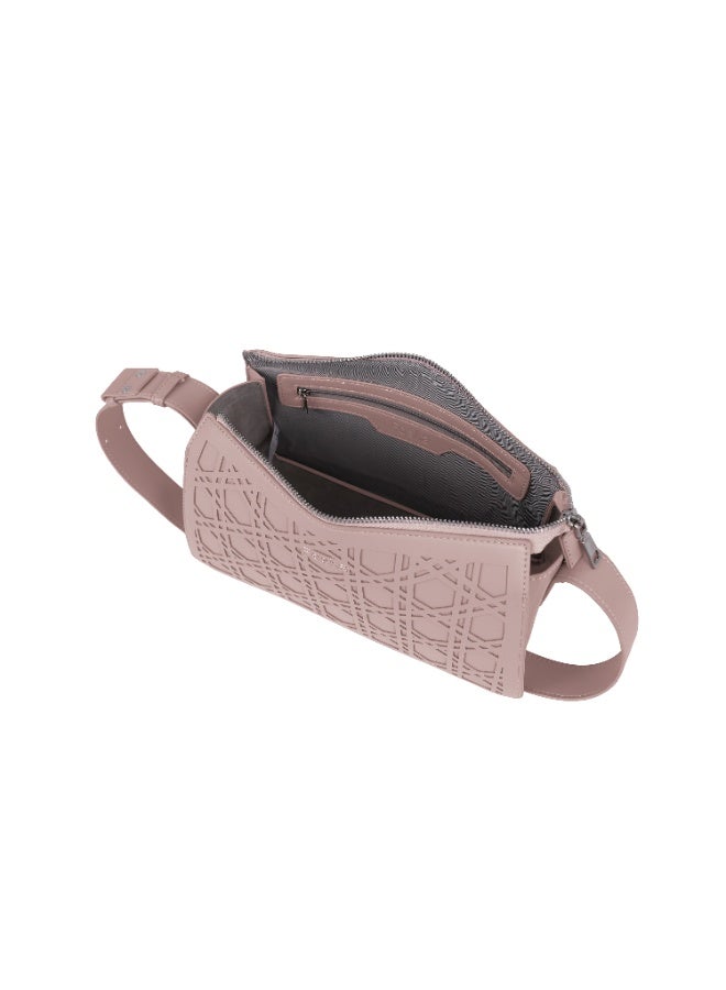 Foska Women's Structured Flap Shoulder Bag - Gold Clasp Top Handle - Light Pink - 28x18.5 cm