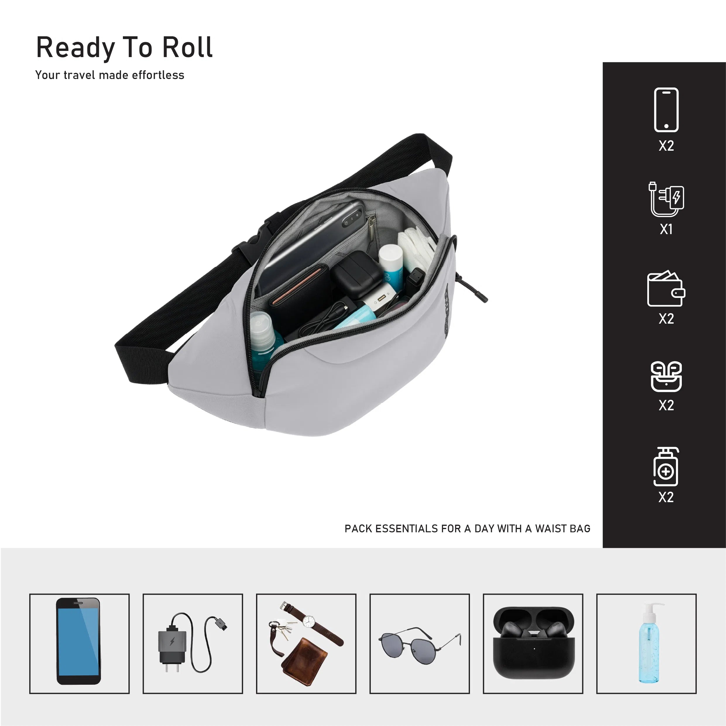 TOM CRUISER GRAND TOUR - SOFT EDITION WAIST BAG BLACK, LIGHT GREY, NAVY
