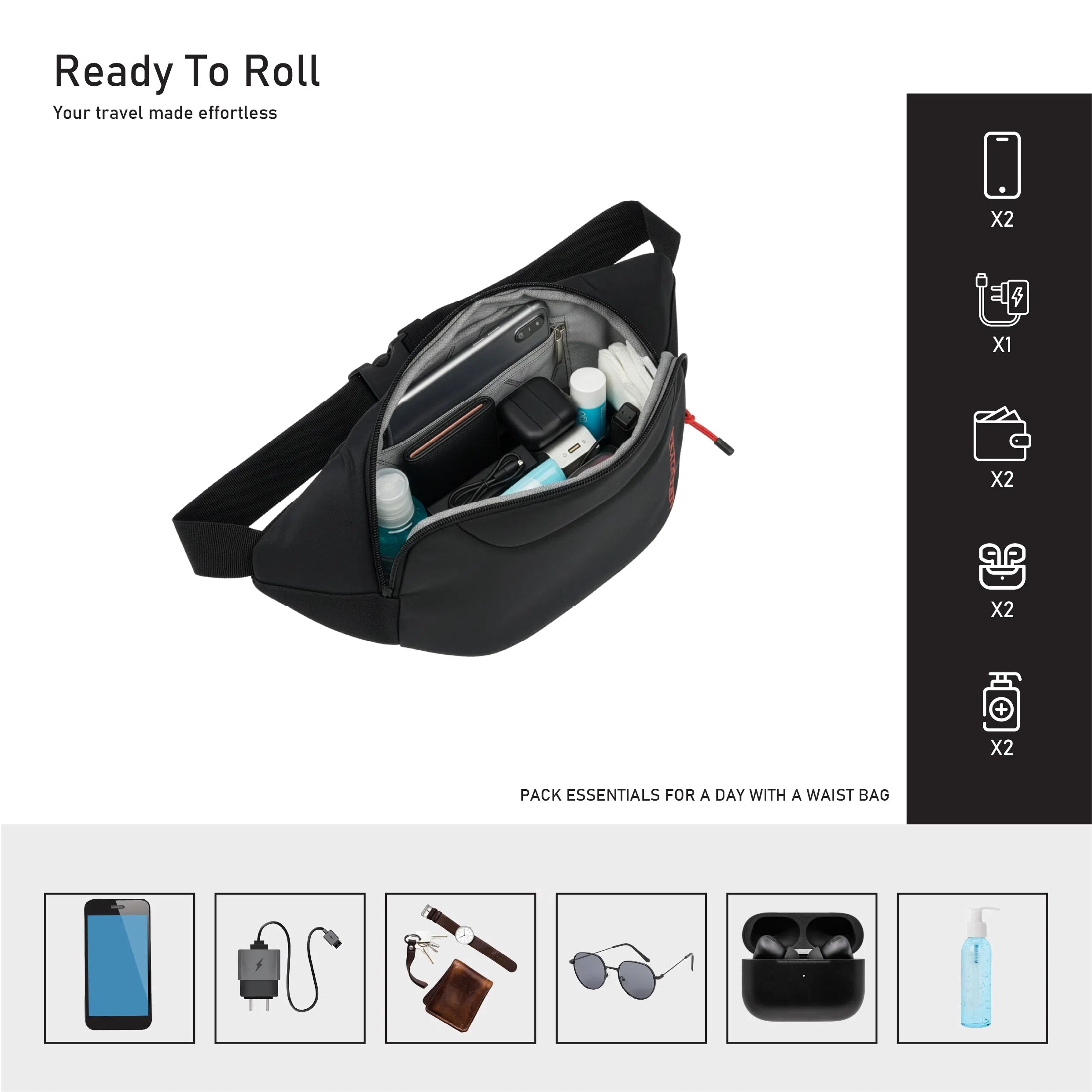 TOM CRUISER GRAND TOUR - SOFT EDITION WAIST BAG BLACK, LIGHT GREY, NAVY