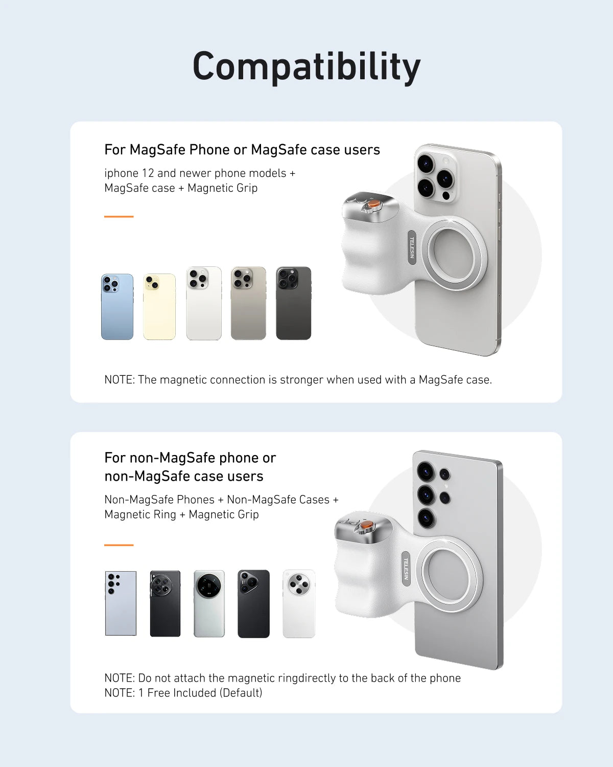 Magnetic 360° LED Phone Photography Grip with MagSafe‑Style Light & Rotating Clamp