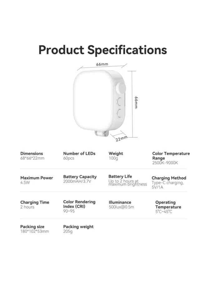 Anaqa Magnetic Ice Cube Lamp: 60 LEDs RGB Video Light, CRI 95+, 2500K-9000K, MagSafe & Clip-On for iPhone/Android - Ultra-Portable Fill Light for Content Creation