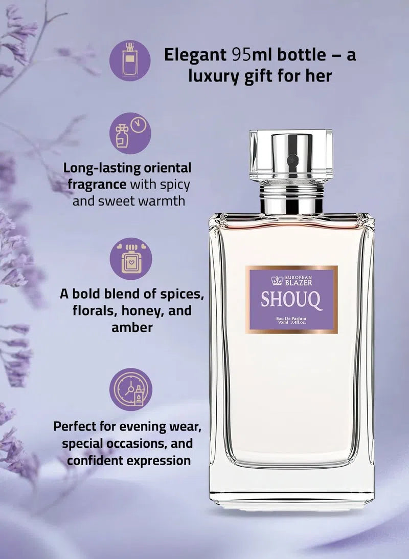 European Blazer SHOUQ Eau de Parfum for Women – 95ml | Oriental Spicy Amber Perfume