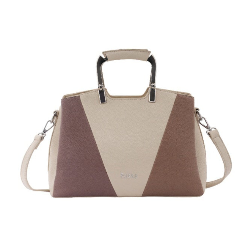 Foska Women's Handbag & Shoulder Bag - Geometric Design, Metal Handle - Blue - Black - Beige - 30x21.5 cm