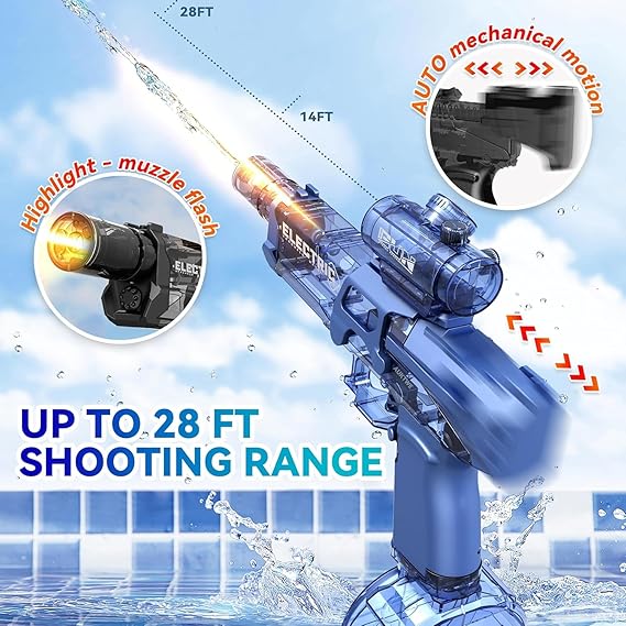 Electric Water Gun for Kidz with Muzzle Flash,Ultimate Battle Blaster Water Pistol,28-32 FT, Powerful High Powered Automatic Squirt Gun Fully Auto Water Blaster,Toy Game for Adult&Kid