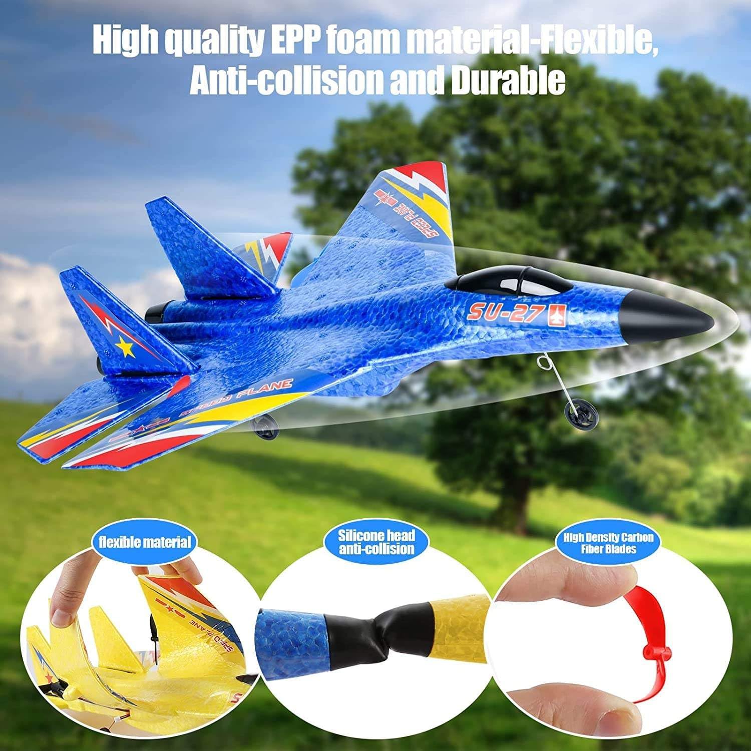 SU-27 RC Airplane,2.4GHz 2 Channel Remote Control Plane with Gyro Night Lights and 1 Batteries